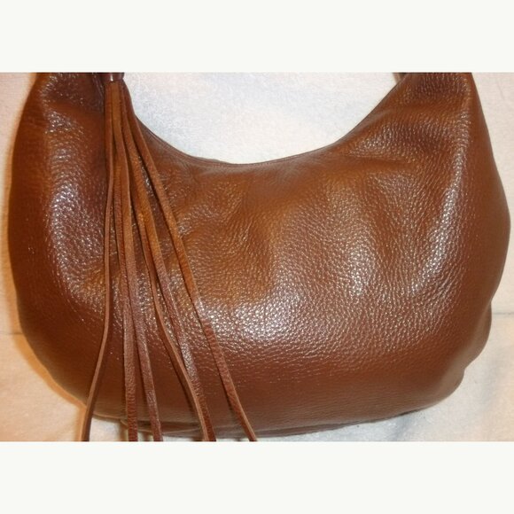 BANANA REPUBLIC LARGE BROWN LEATHER SHOULDER HANDBAG WITH A ZIPPER CLOSURE - Picture 2 of 7